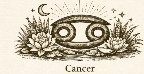 Cancer plant horoscope illustration – nurturing, soft, intuitive botanical symbol