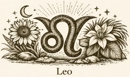Leo plant horoscope illustration – radiant, dramatic, confident botanical symbol