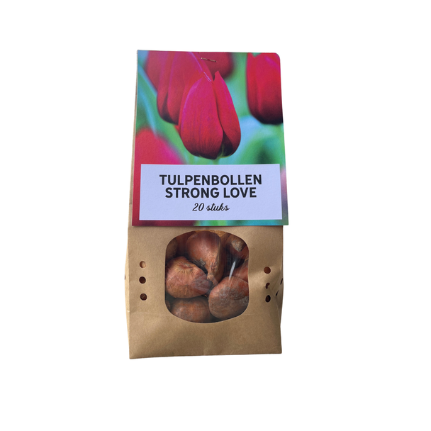 Strong Love - Tulpenbollen 20 stuks, diepe, roodroze bloemen en robuuste stelen, bloembollen, cadeautip