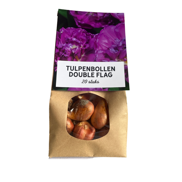 Het Nederlandse Cadeau:  20  Tulpenbollen Double flag, bloembollen, lavendel paarse kleur, vroegbloeiend