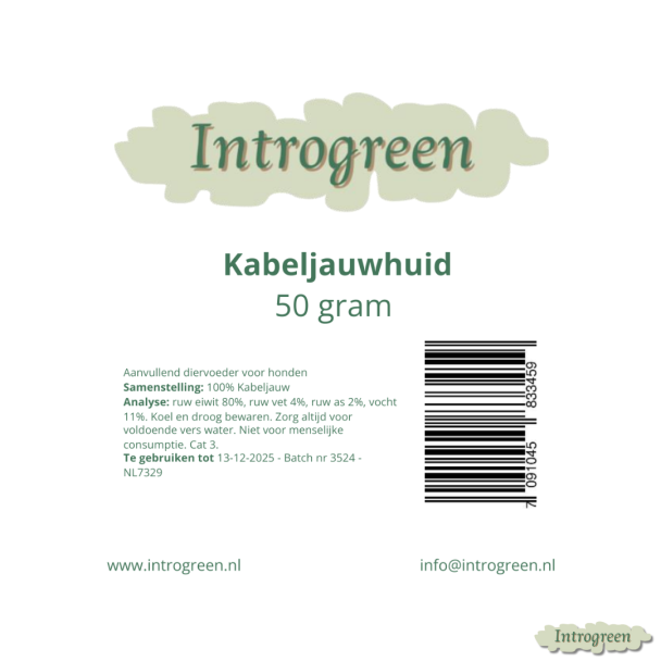 Ingrediënten Kabeljauwhuid voor honden