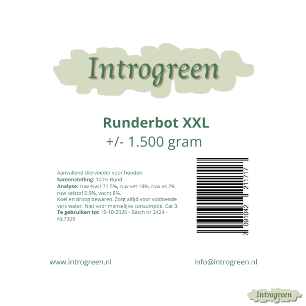 Ingrediëntenlabel Runderbot XXL hondensnack ± 1,5 kg
