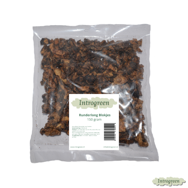 Runderlong Blokjes in verpakking – natuurlijke hondensnack 150g
