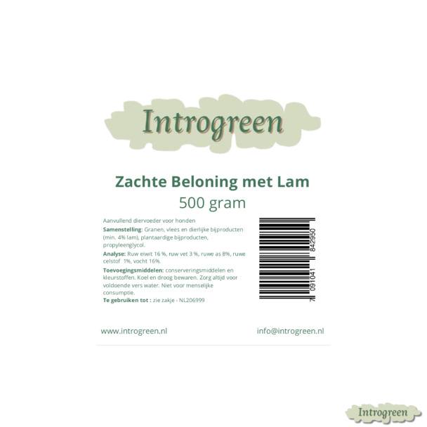 Ingrediënten graanvrije zachte hondensnack lam