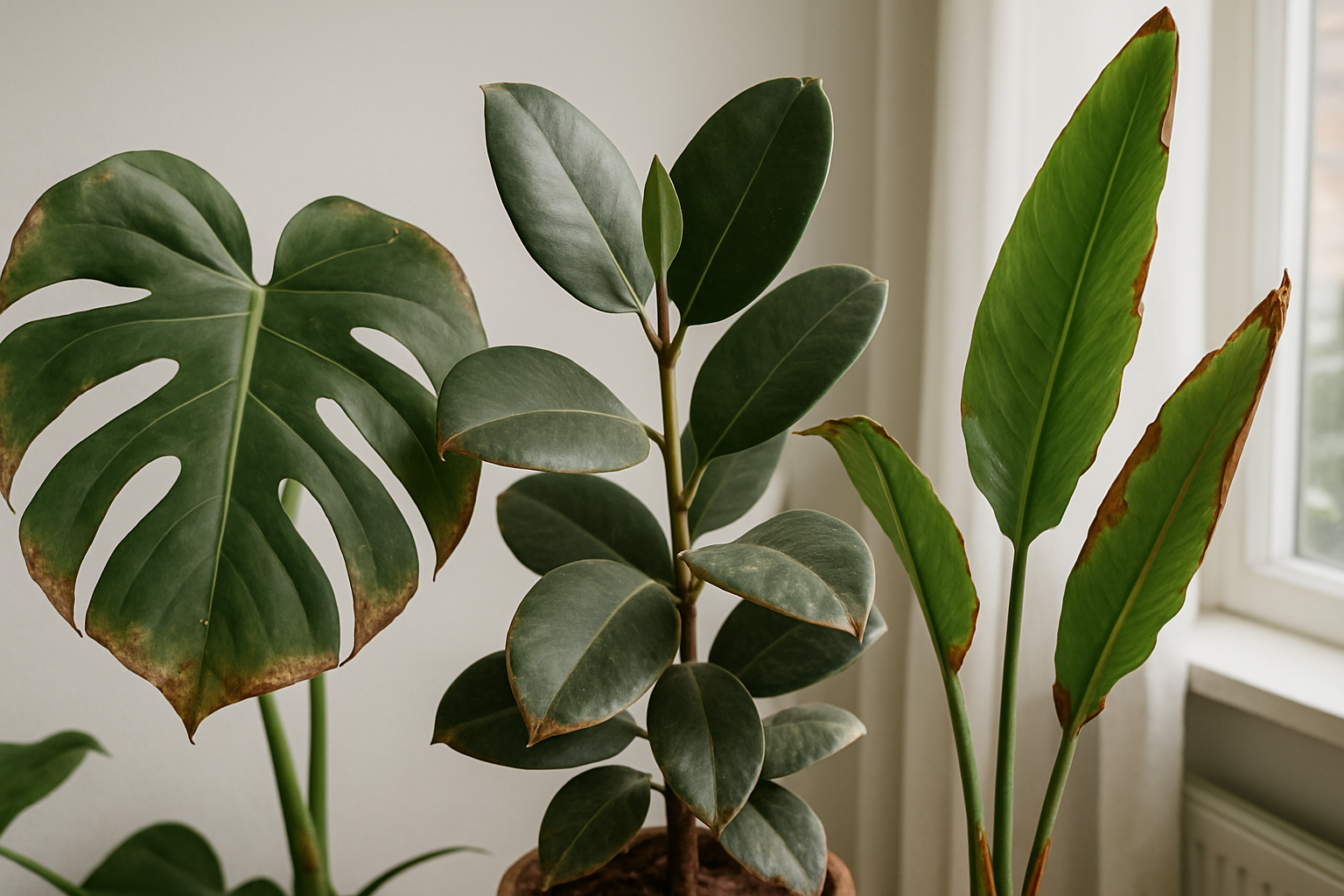 Voorbeelden van bruine bladeren bij kamerplanten