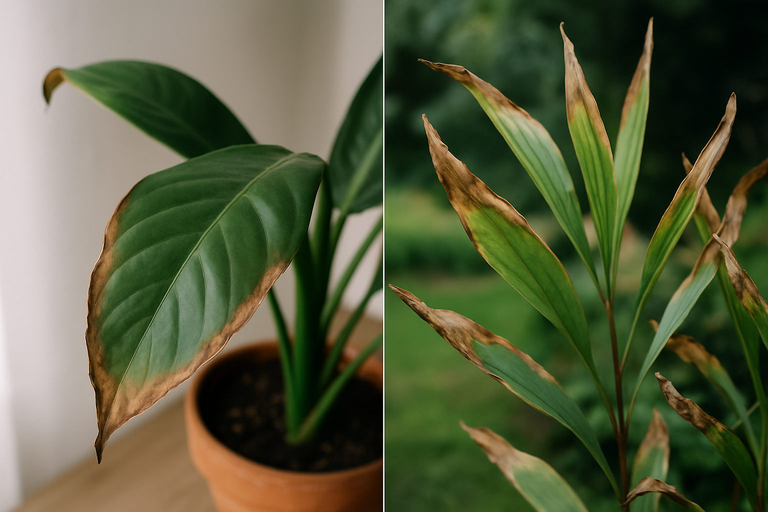 Bruine bladeren, punten en randen bij planten