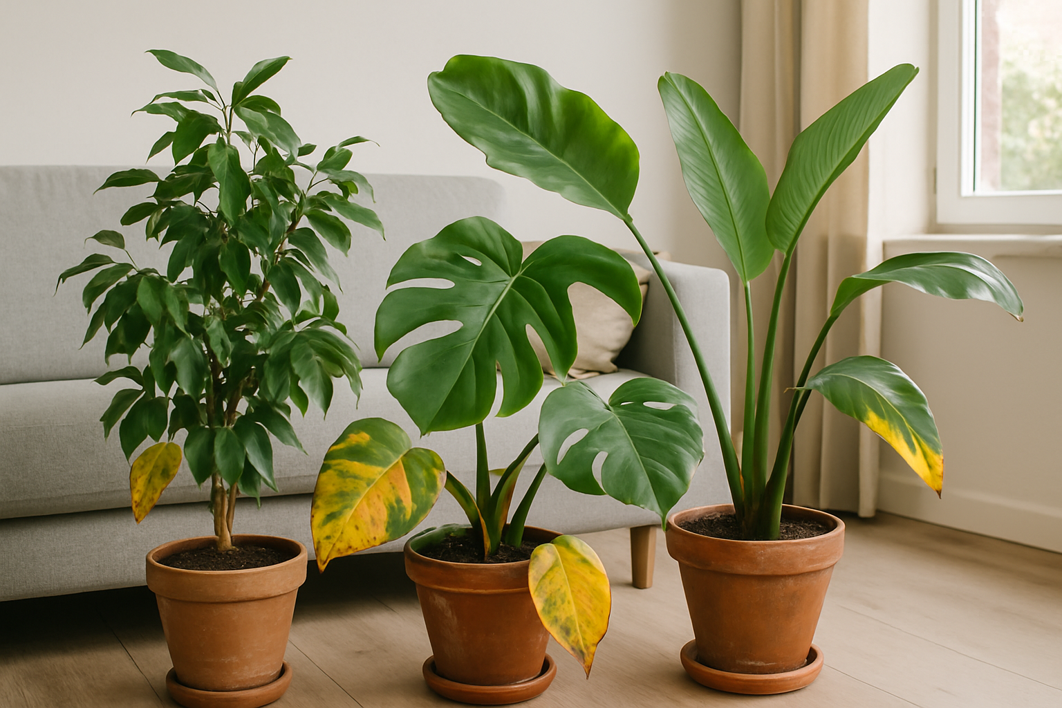 Gele bladeren bij kamerplanten: voorbeelden